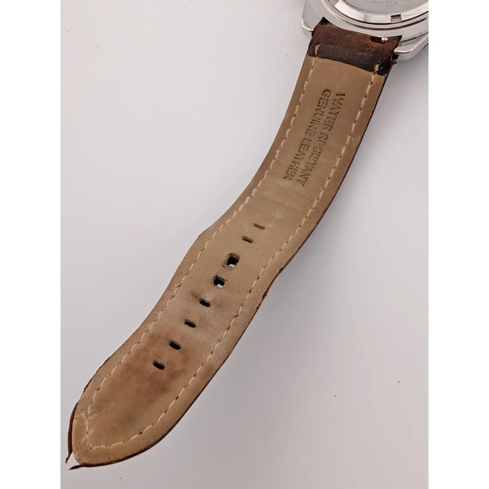 Time‎ Force Watch Men 43mm Case Flags Brown Leather Band- New Battery